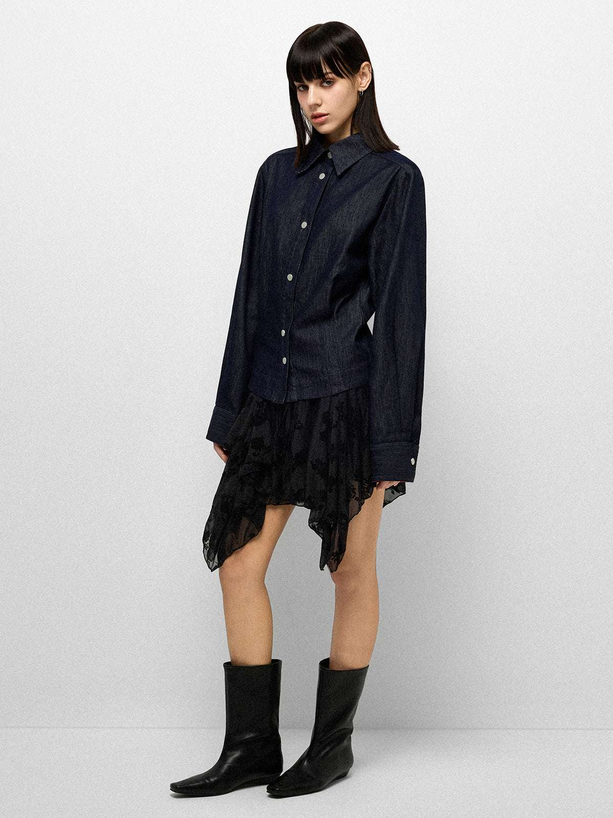 Shadow Rose Lace Skirt - Coal Black