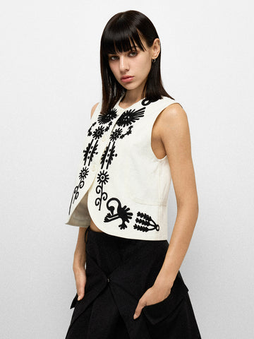 Ethno-Sketch Tank Top - White Ink