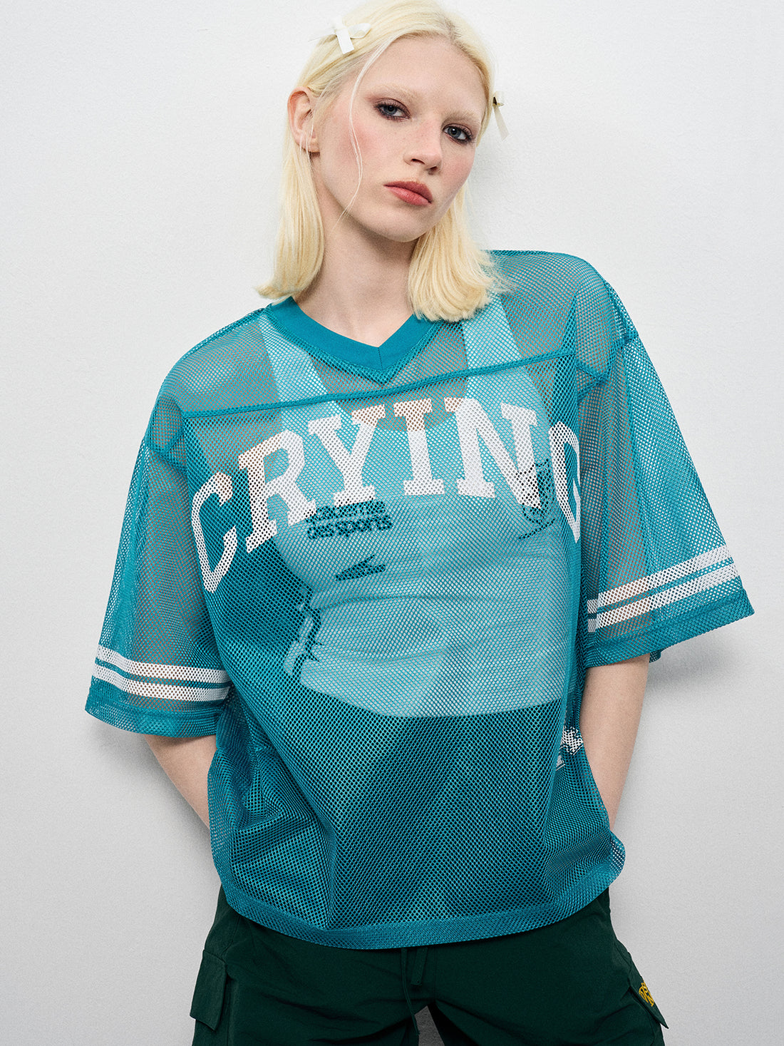 Sheer Varsity Mesh Tee - Acid Green
