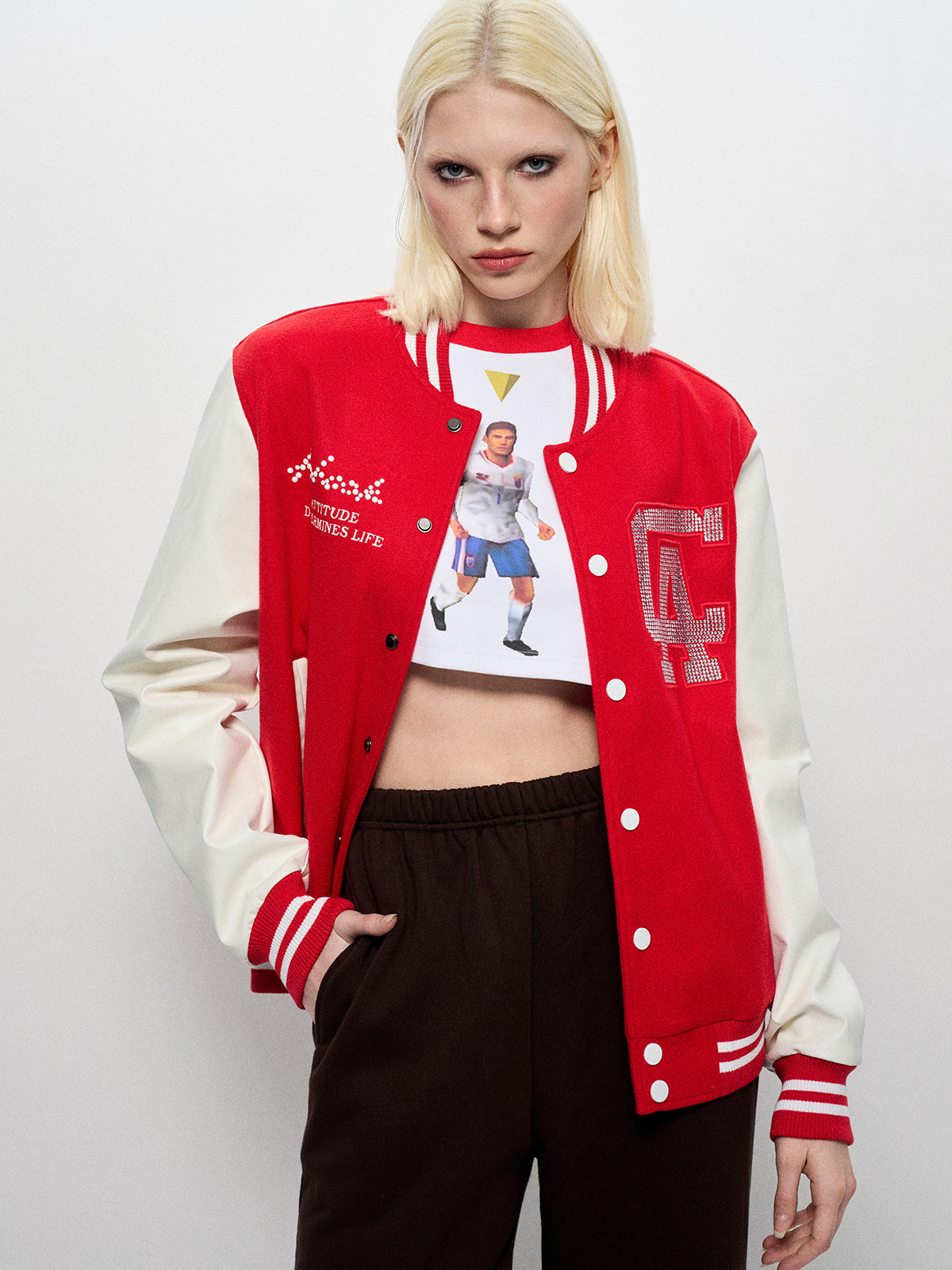 Thrifted Sunwashed Varsity Jacket - Cherry Soda
