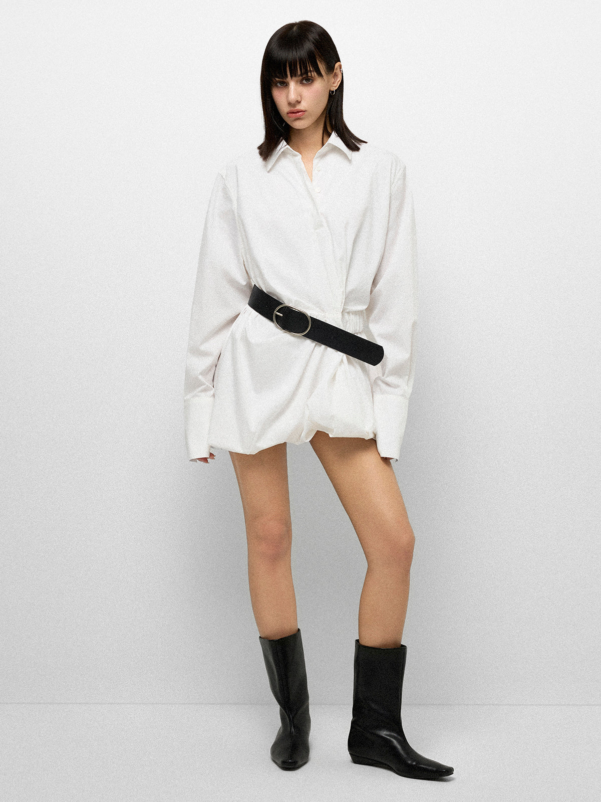 Belted Shift Shirt - White Ink