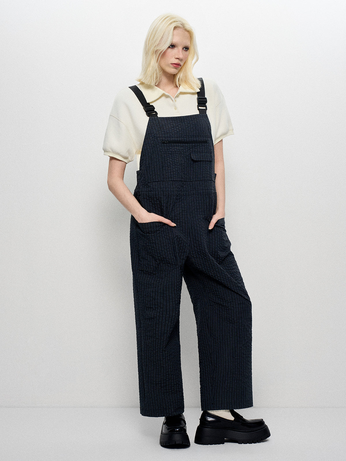 Trench-Strap Jumpsuit - Checkered Shield