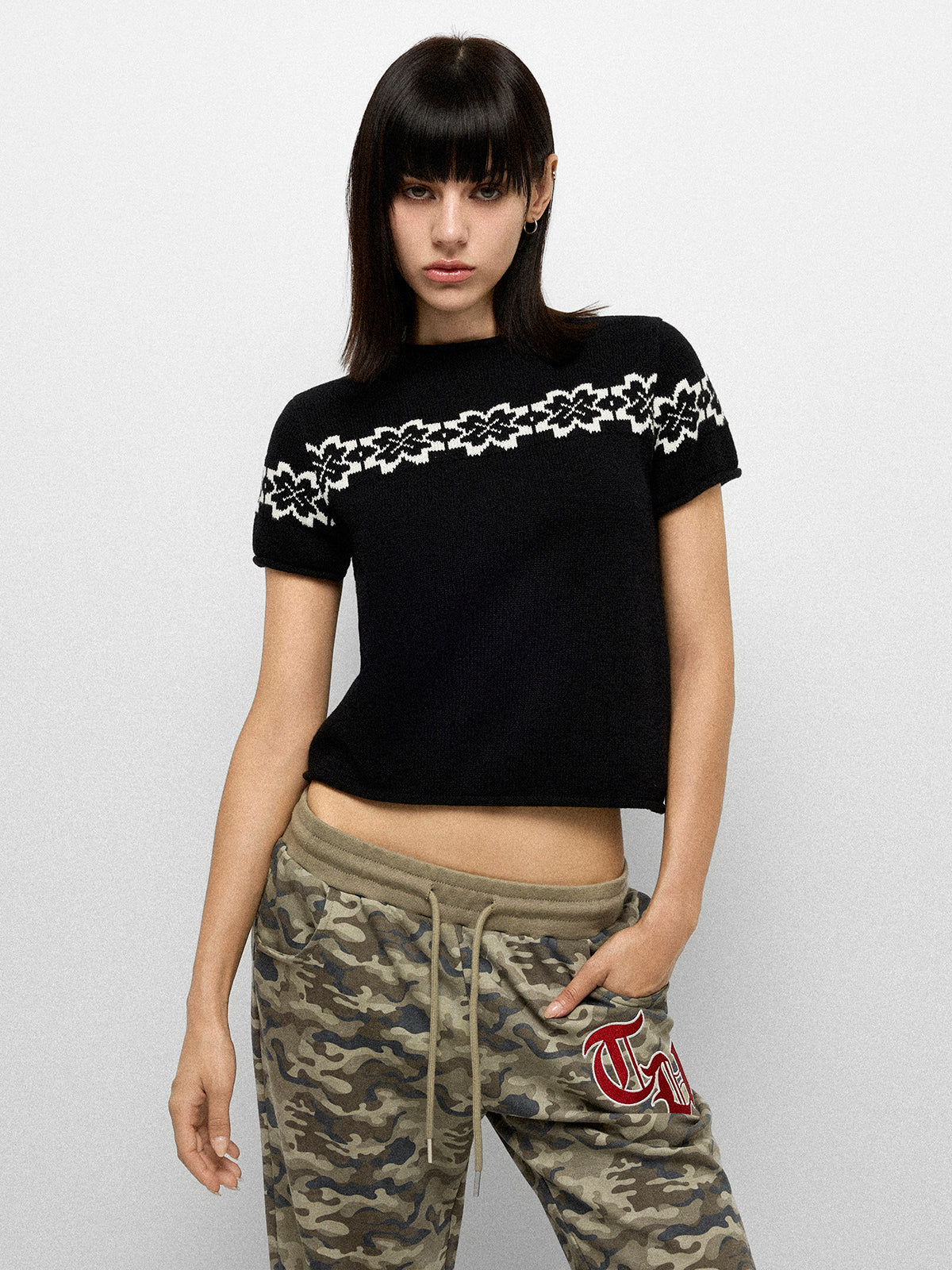 Bloom Band Knit Tee – Black White