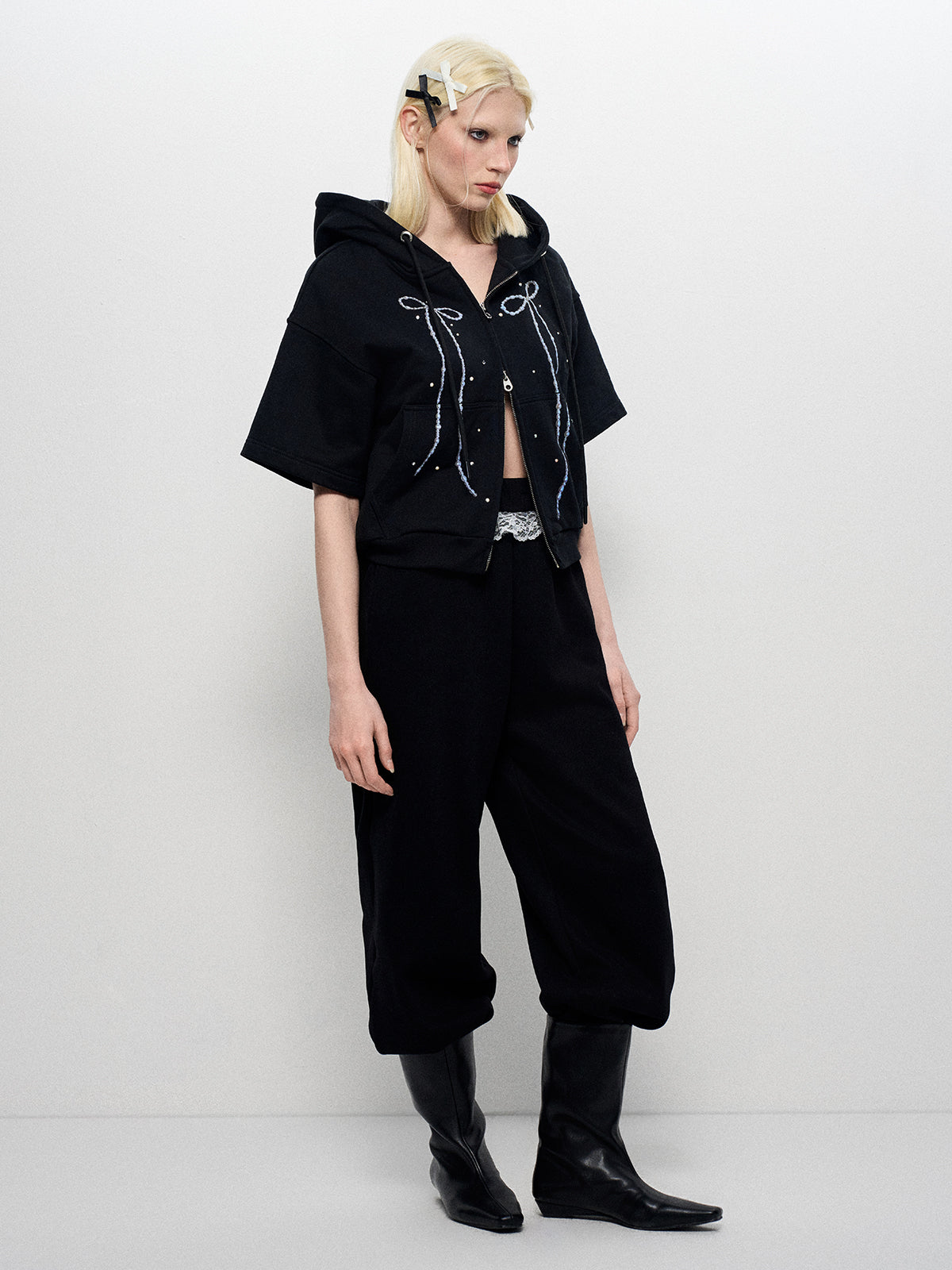 Pearl Rebel Set Laced Sweatpant - Noir Whisper