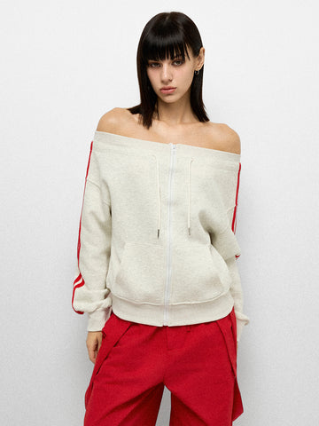 Court Side Offshoulder Jacket - Ivory Track