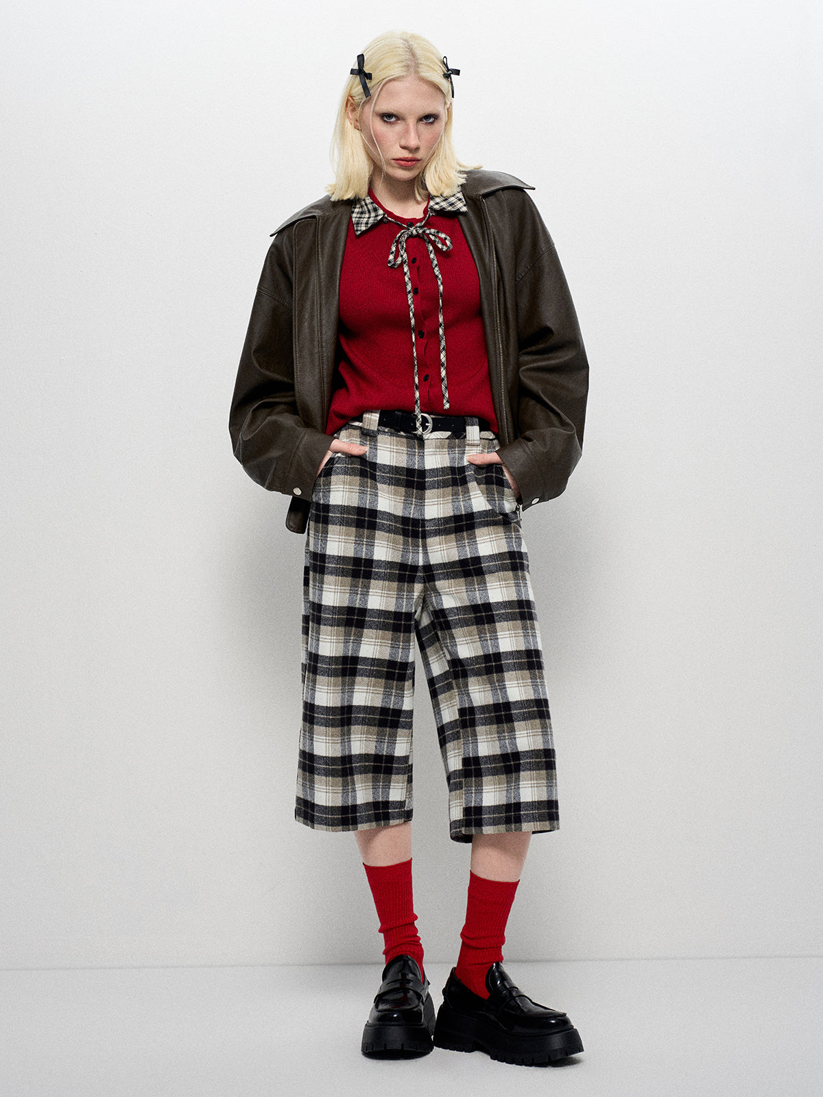 Gridlock Capri Pants - Sandstone Check