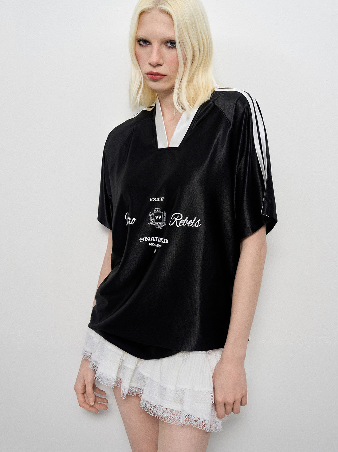 Blokette Satin Court Tee – Midnight Black