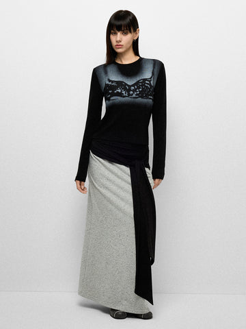 Night Sketch Sleeve Top -Black Ink