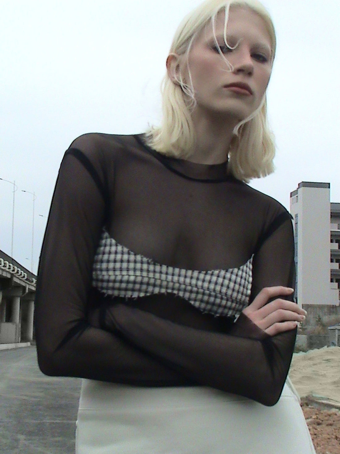 Sheer Grid Bodysuit - Noir Check