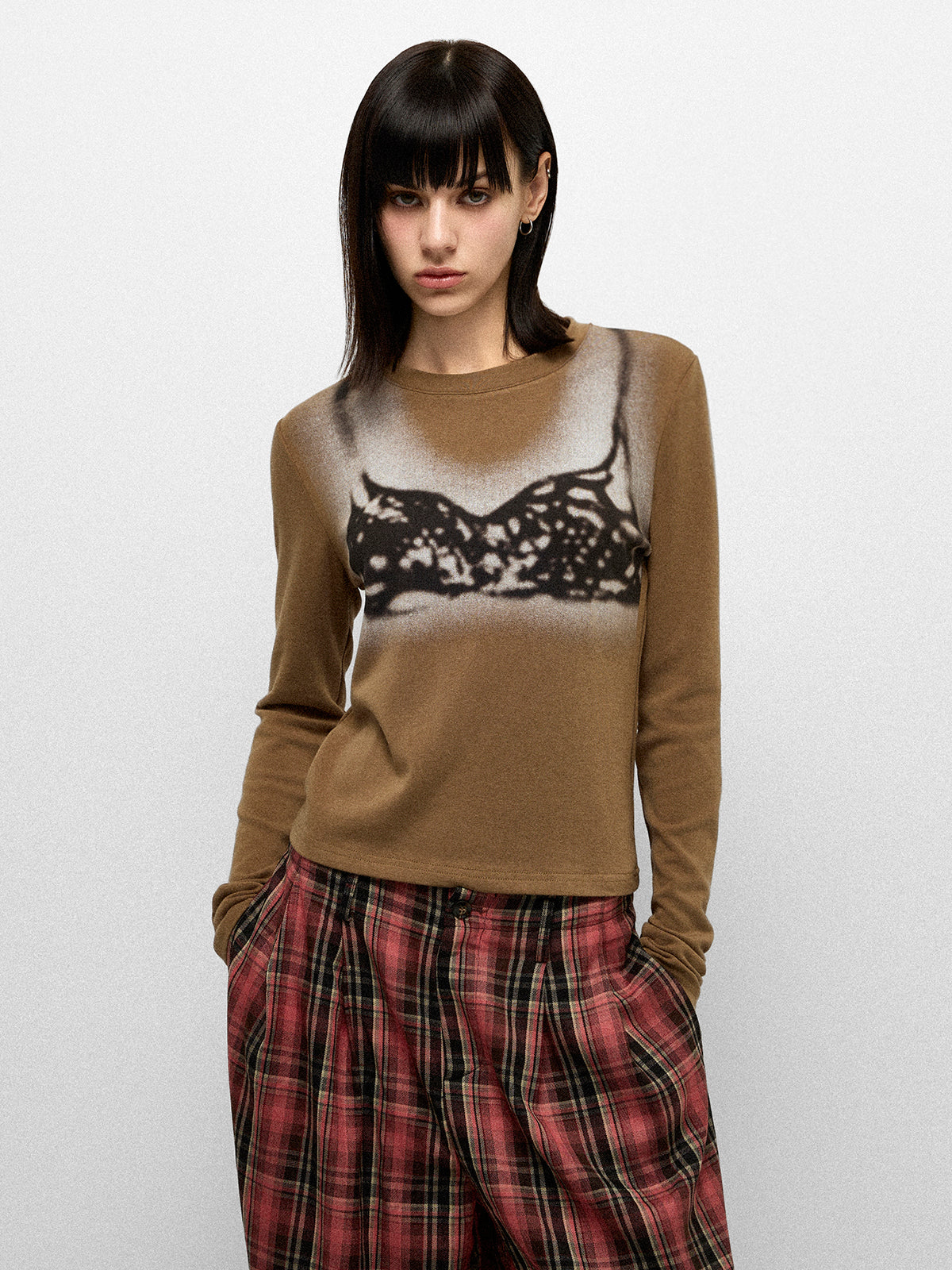 Night Sketch Sleeve Top - Brown Clay