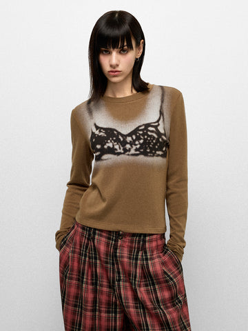 Night Sketch Sleeve Top - Brown Clay