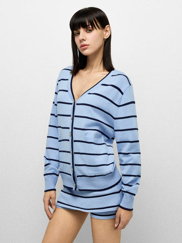 WFH Overtime Knit Cardigan - Sky Stripe