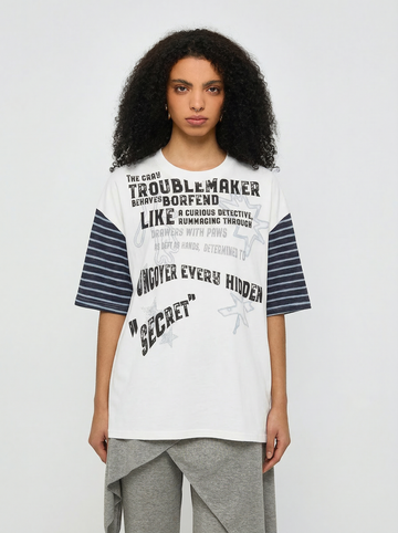 Mixed Signal Stripe Tee - Chalk White