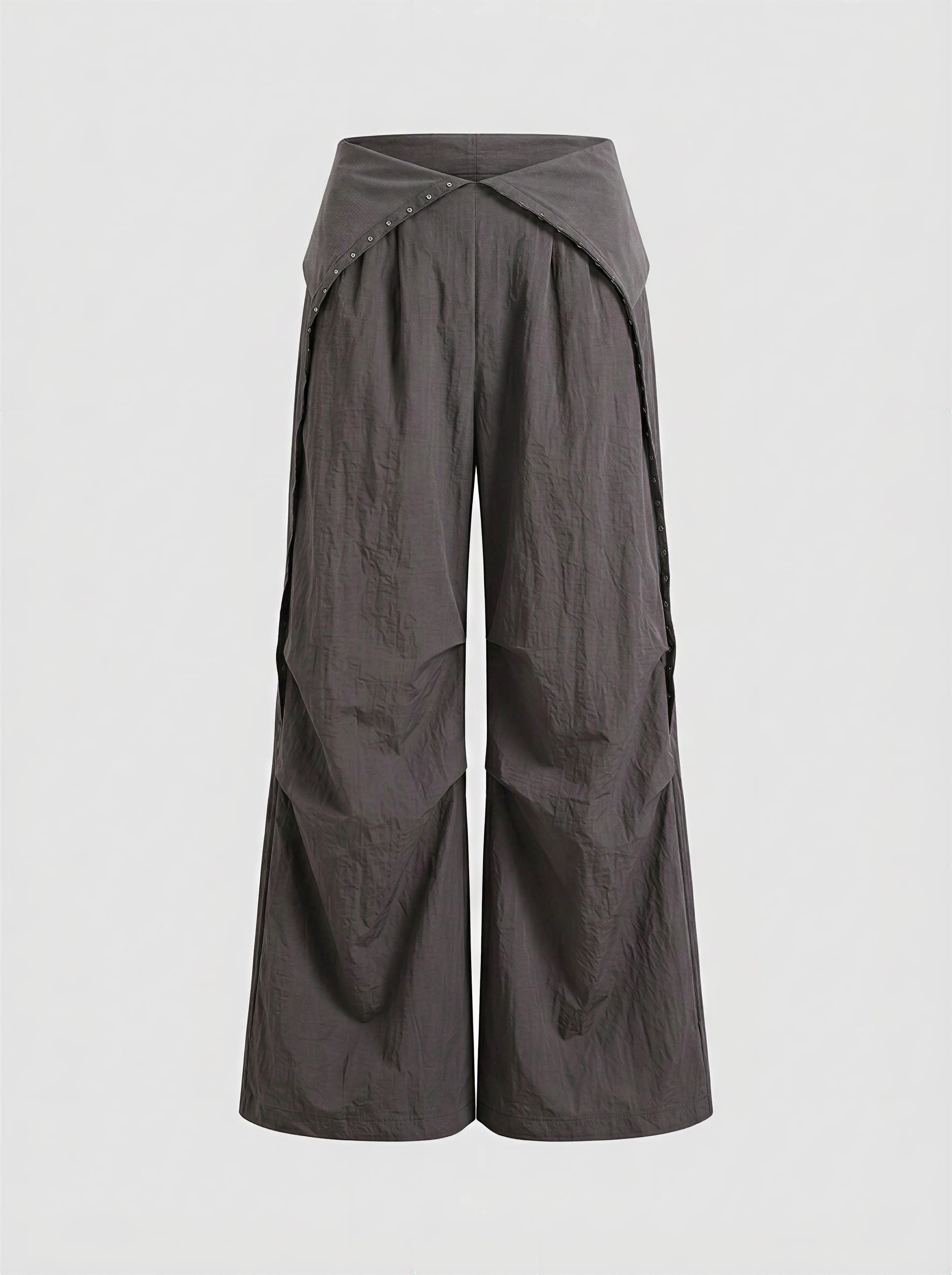 Brick Lane Wide-Leg V-Neck Crossover Waist Pants - Grey