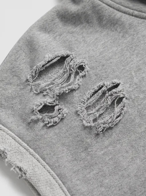 Co-ed Dorm Baggy Distressed Sleeveless Zip-up Hoodie - Grey