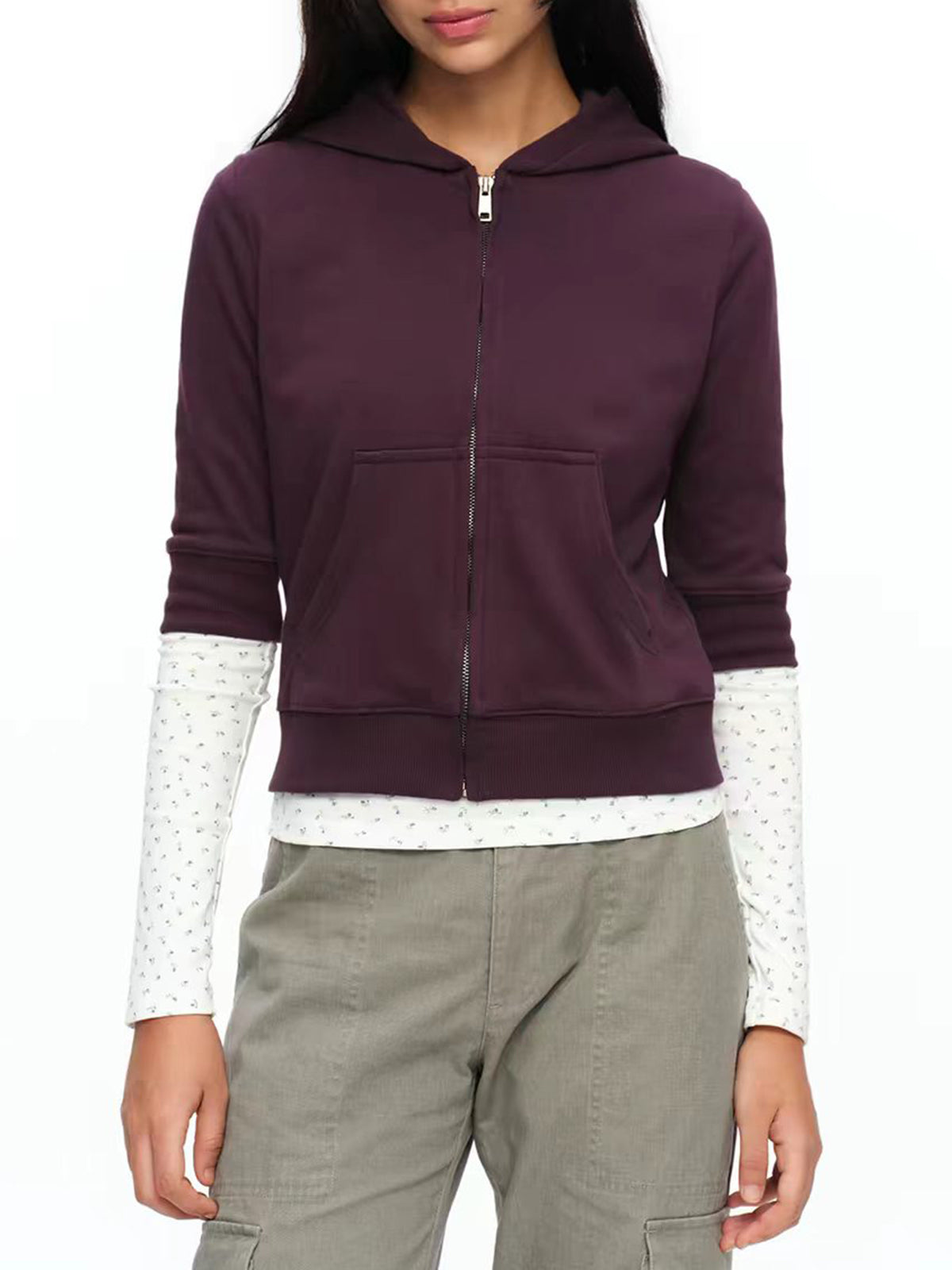 Co-ed Dorm Baggy Short Sleeve Pullover Fleece Hoodie - Purple