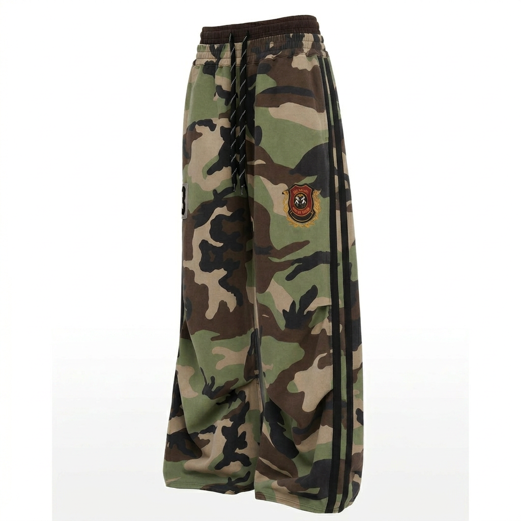 Brick Lane Wide-leg Camouflage Side Stripe Utility Pants - Camo
