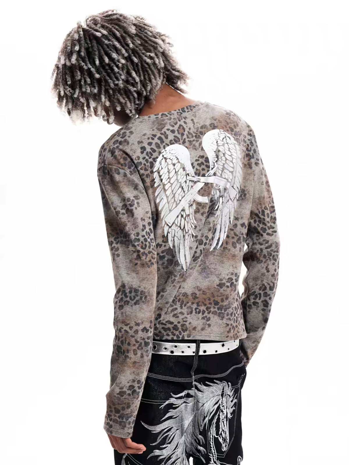 American Club Baggy Graphic Print Hooded Top - Grey