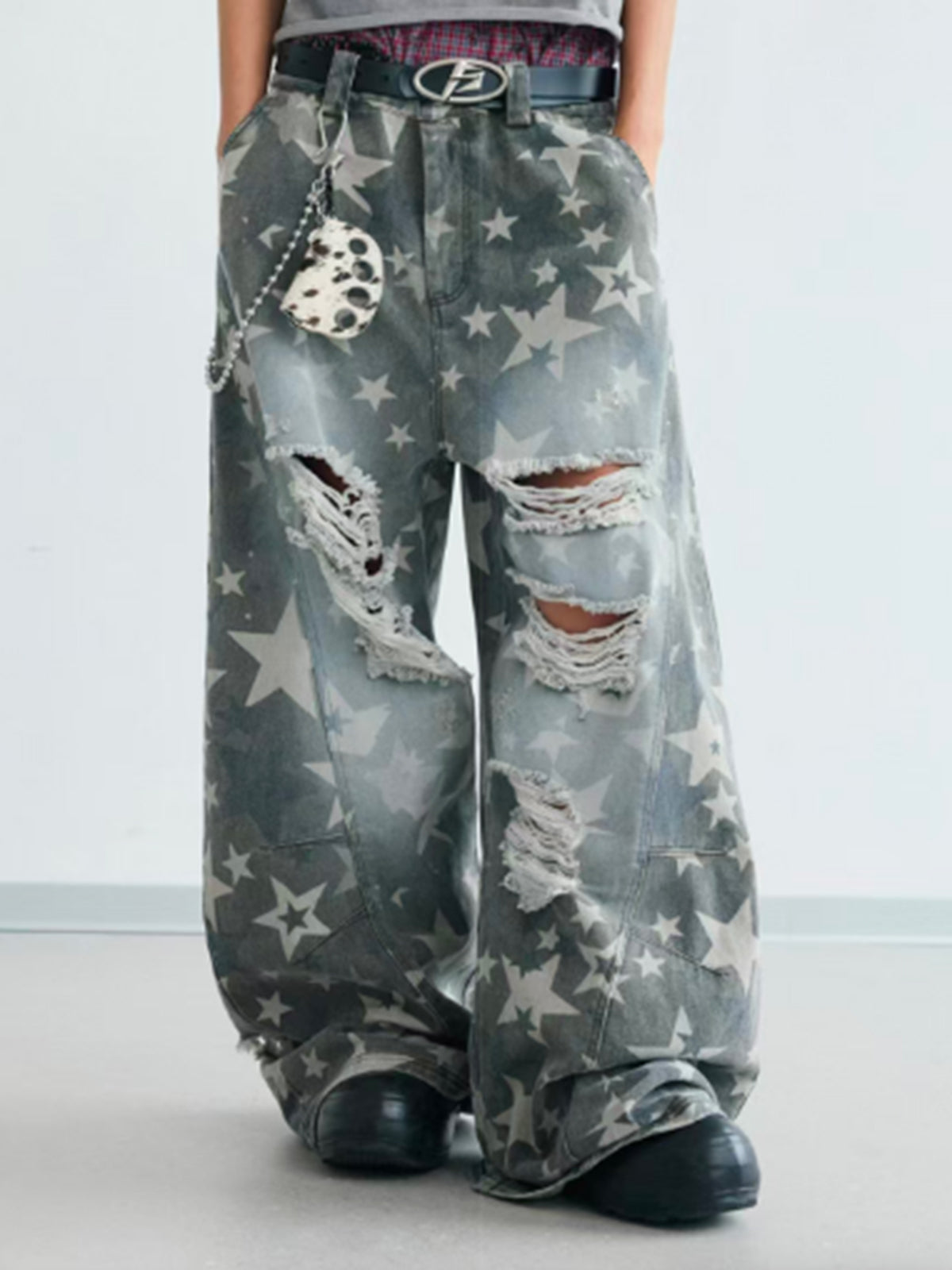 Brick Lane Wide-leg Distressed Washed Ripped Denim Maxi Pants - Blue