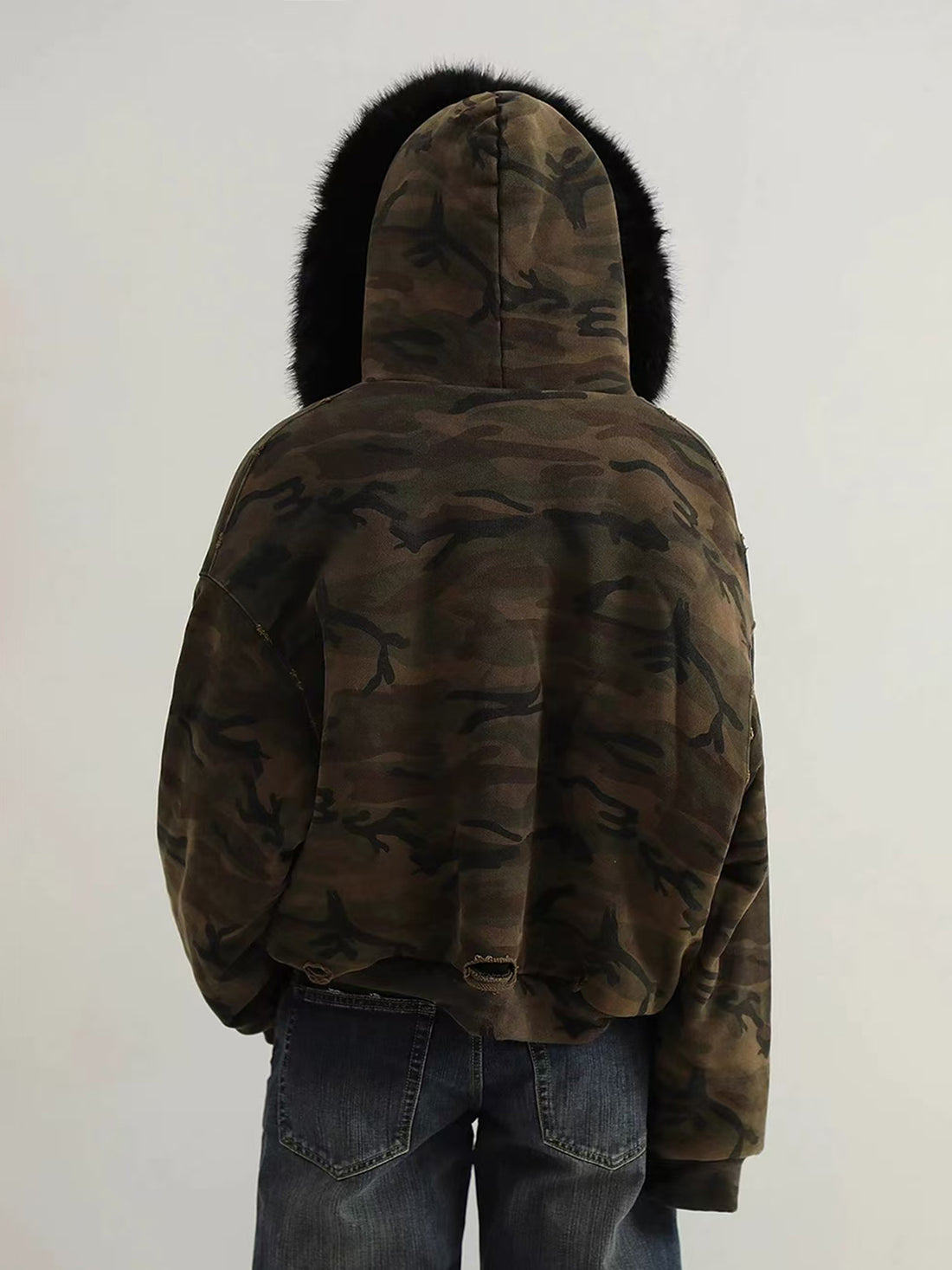 Weekday Outdoor Baggy Fur Trim Hooded Bomber Jacket Outwear - Brown