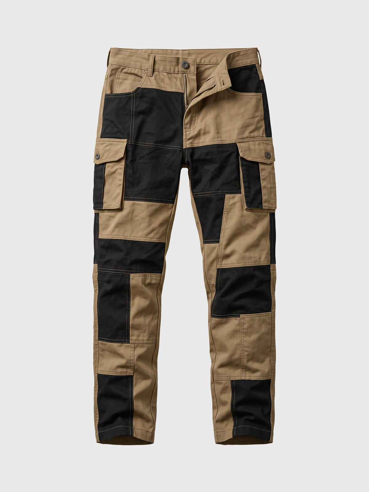 Co-ed Dorm Straight-leg Colorblock Patchwork Cargo Pants - Brown