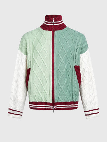 Varsity Mint Knit Bomber – Mint Burgundy