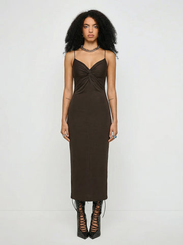 Held Gaze V-Neck Maxi Dress – Dark Cocoa
