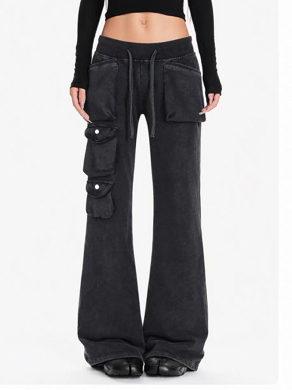 Co-ed Dorm Skimming Multi-Pocket Utility Maxi Pants - Black