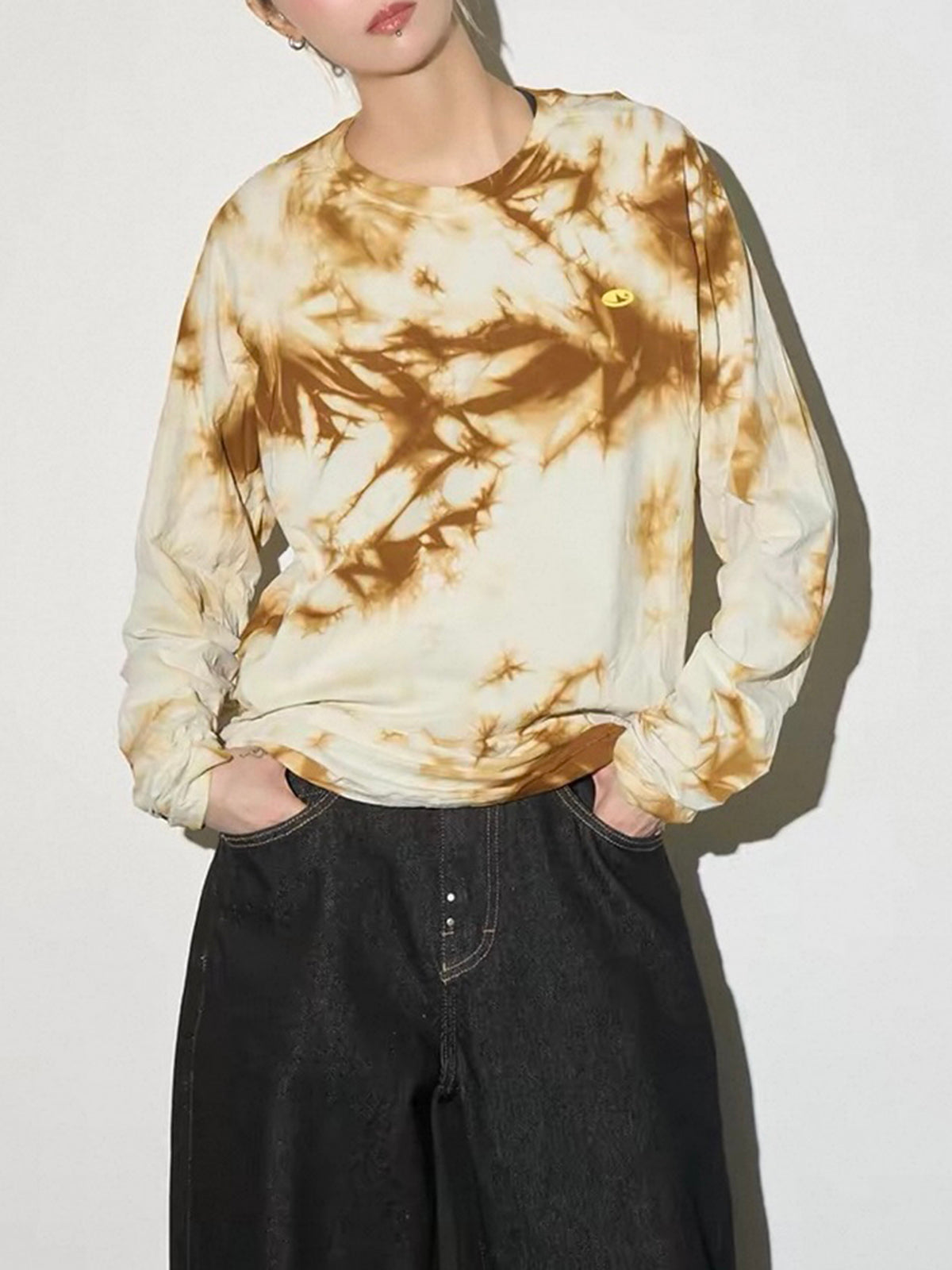 American Club Baggy Graphic Print Pullover Hooded Top - Beige