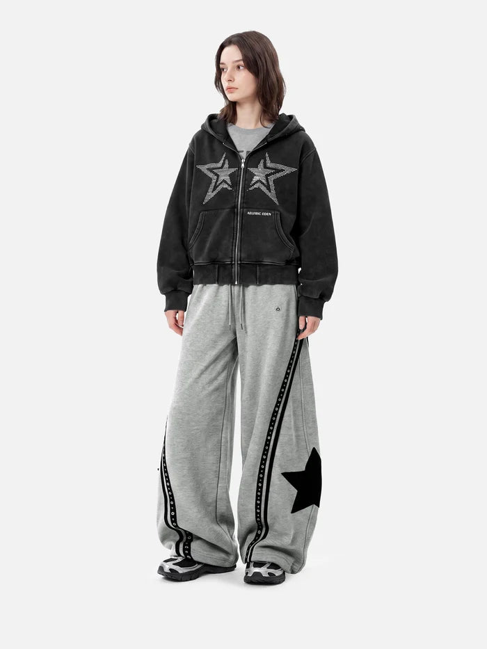 American Club Baggy Star Graphic Hooded Top - Black
