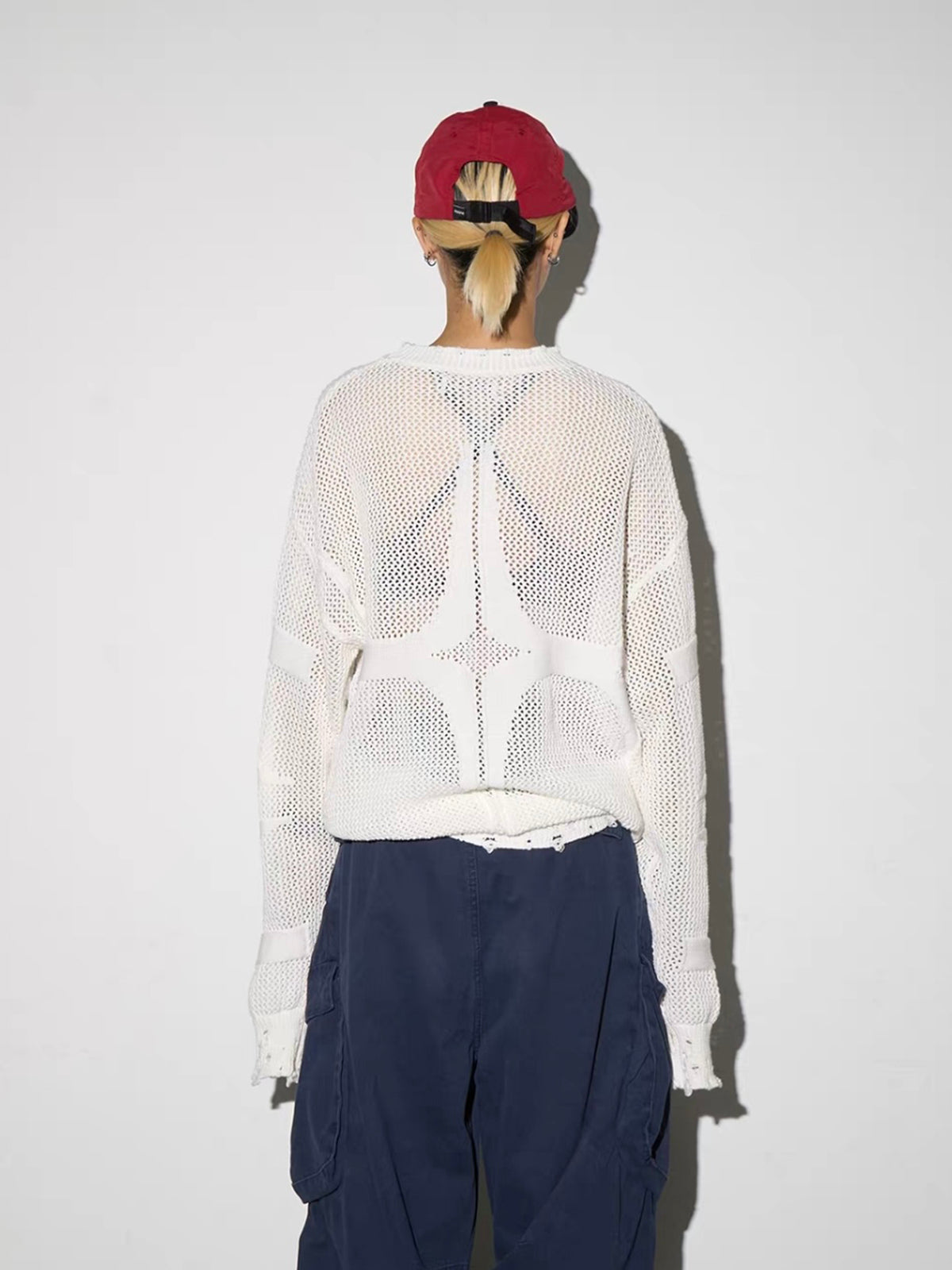 American Club Baggy Graphic Embroidered Sweatshirt Top - White