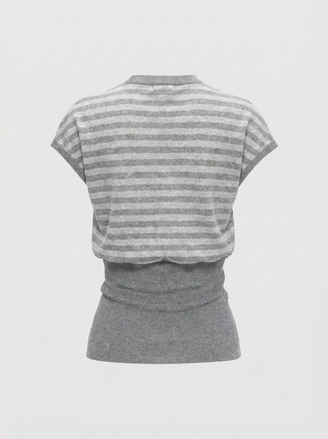 Dolled Office Layered-look Stripe Knit Short Sleeve - Grey