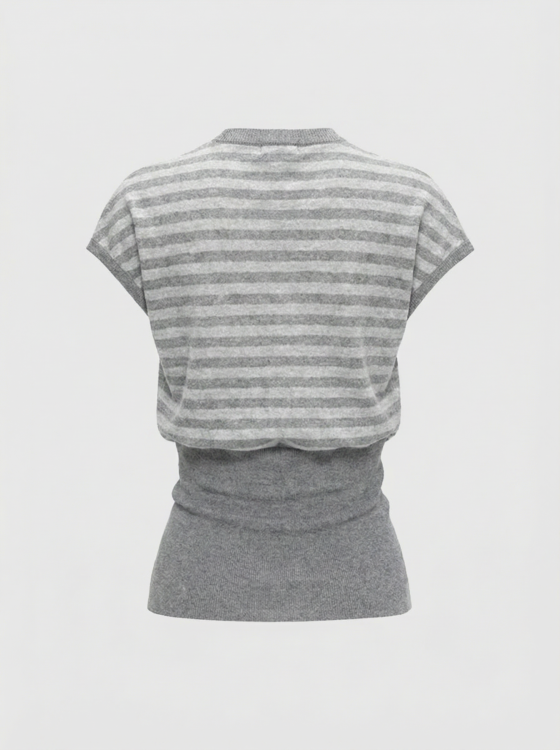 Dolled Office Layered-look Stripe Knit Short Sleeve - Grey