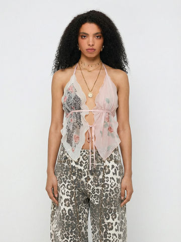 Butterfly Veil Halter Top - Blush White