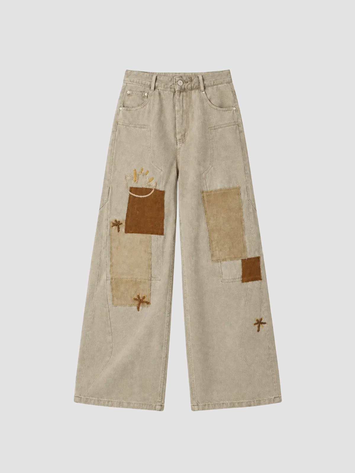 Weekday Outdoor Colorblock Patchwork Parachute Maxi Pants - Khaki/Grey