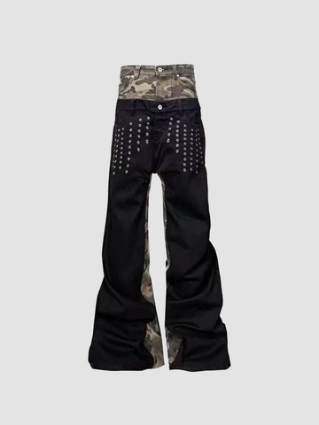 Brick Lane Tiered Ruffle Fringe Wide-Leg Maxi Pants - Black