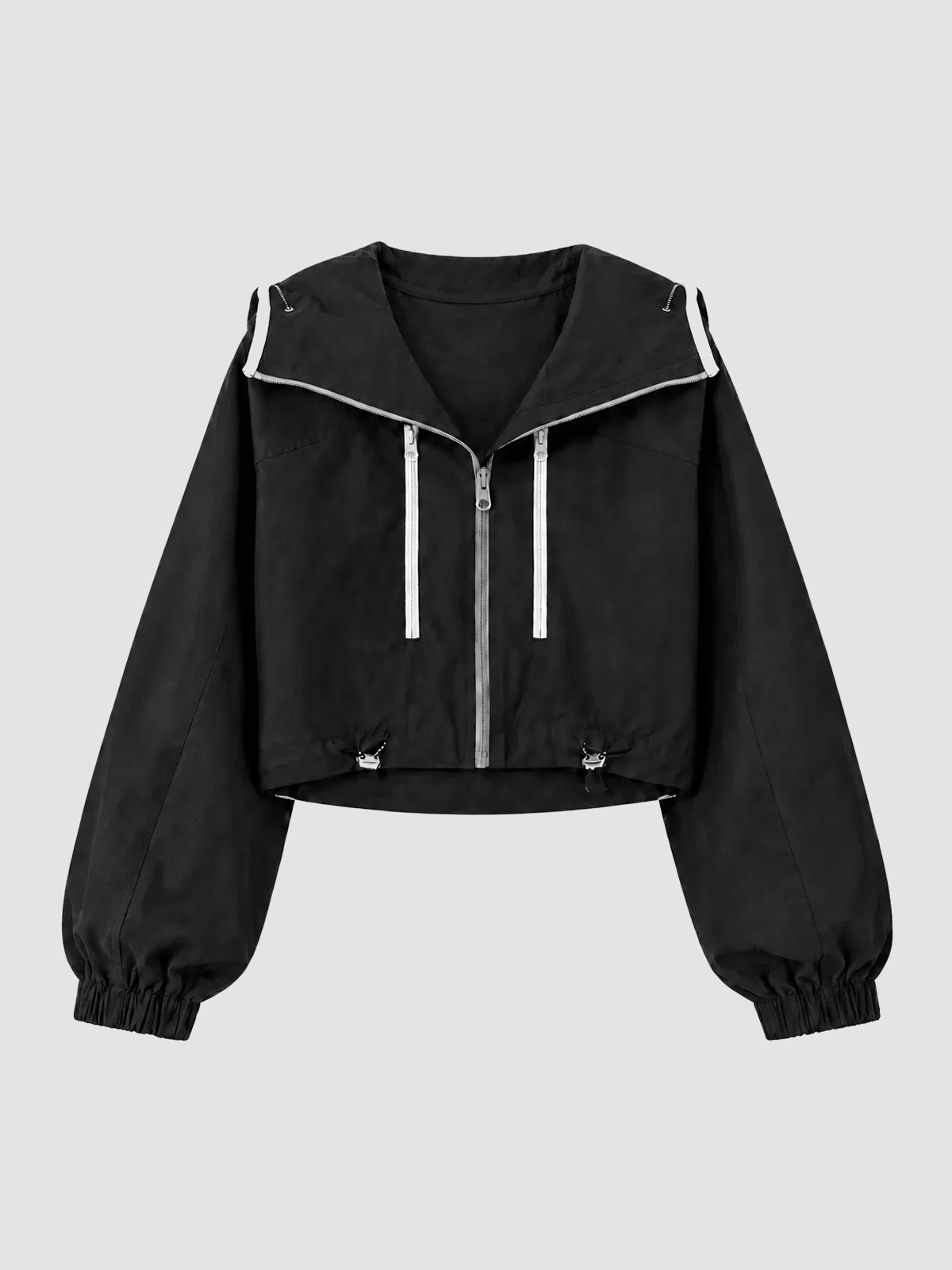 Weekday Outdoor Zip-Up Cropped Hooded Utility Jacket - Black