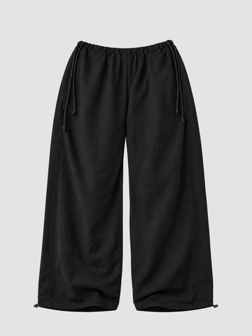 Brick Lane Wide-leg Minimalist Drawstring Sweatpants Maxi Pants - Black