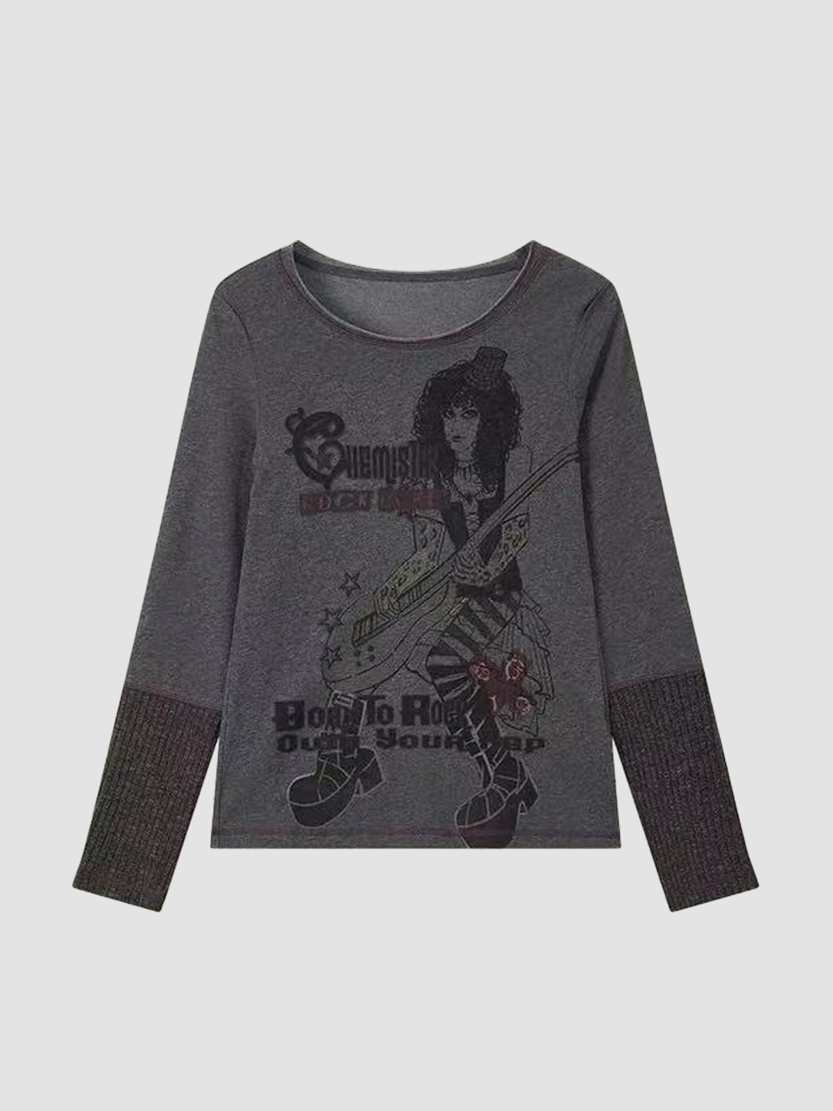 Brick Lane Graphic Print Long Sleeve Tee - Charcoal