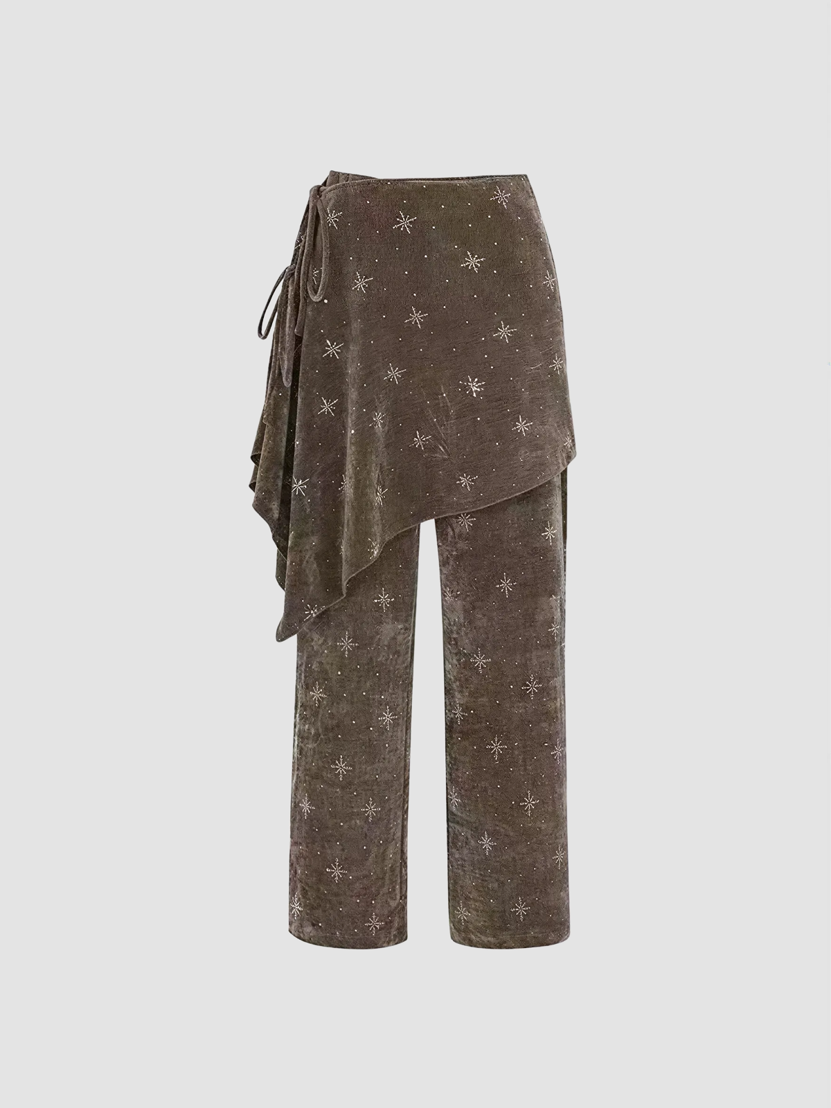 Brick Lane Asymmetric Flap Overlay Wide-Leg Maxi Pants - Brown