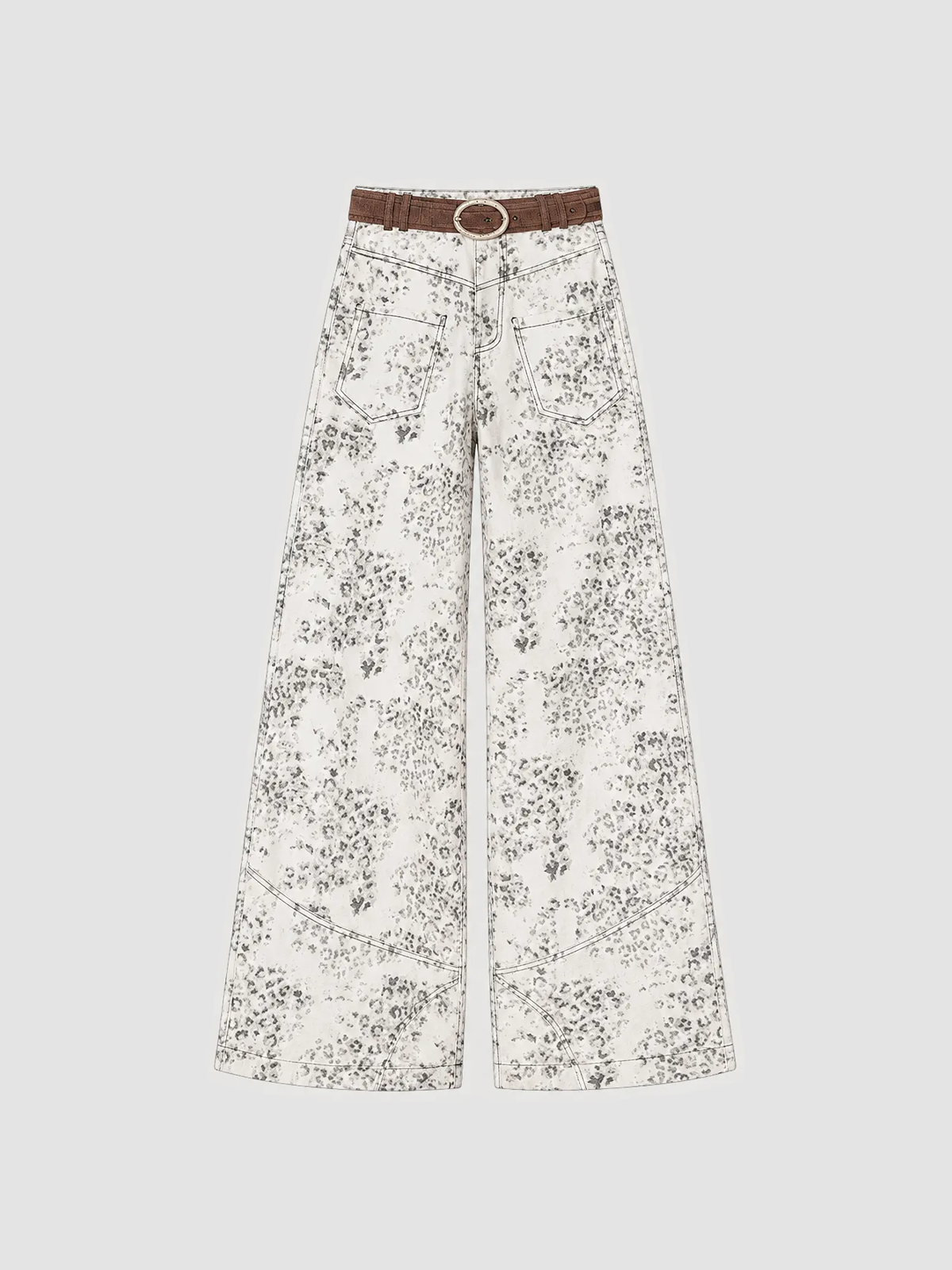 Brick Lane Floral Pattern Drawstring Wide-Leg Maxi Pants - Light Grey