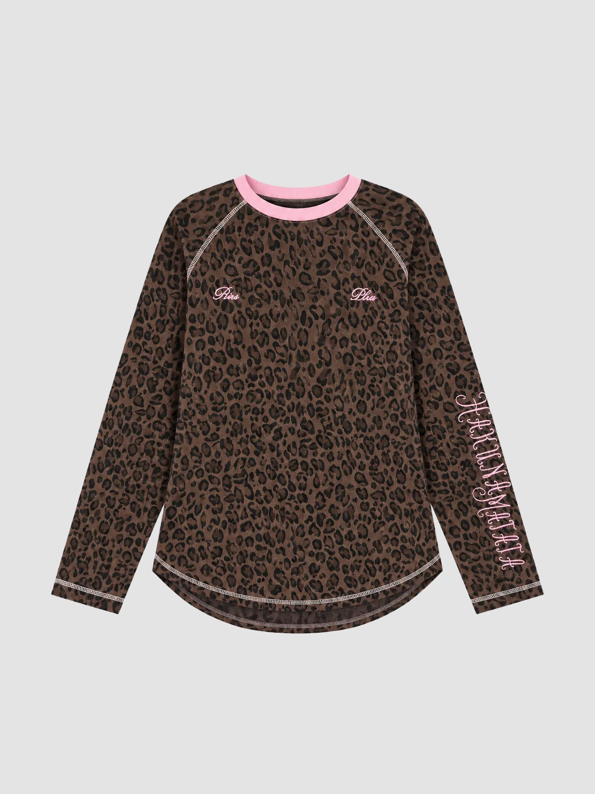 Brick Lane Patterned Crewneck Long Sleeve Knit Top - Brown