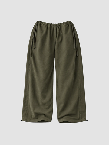 Brick Lane Metallic Sheen Wide-Leg Relaxed Maxi Pants - Olive Gold