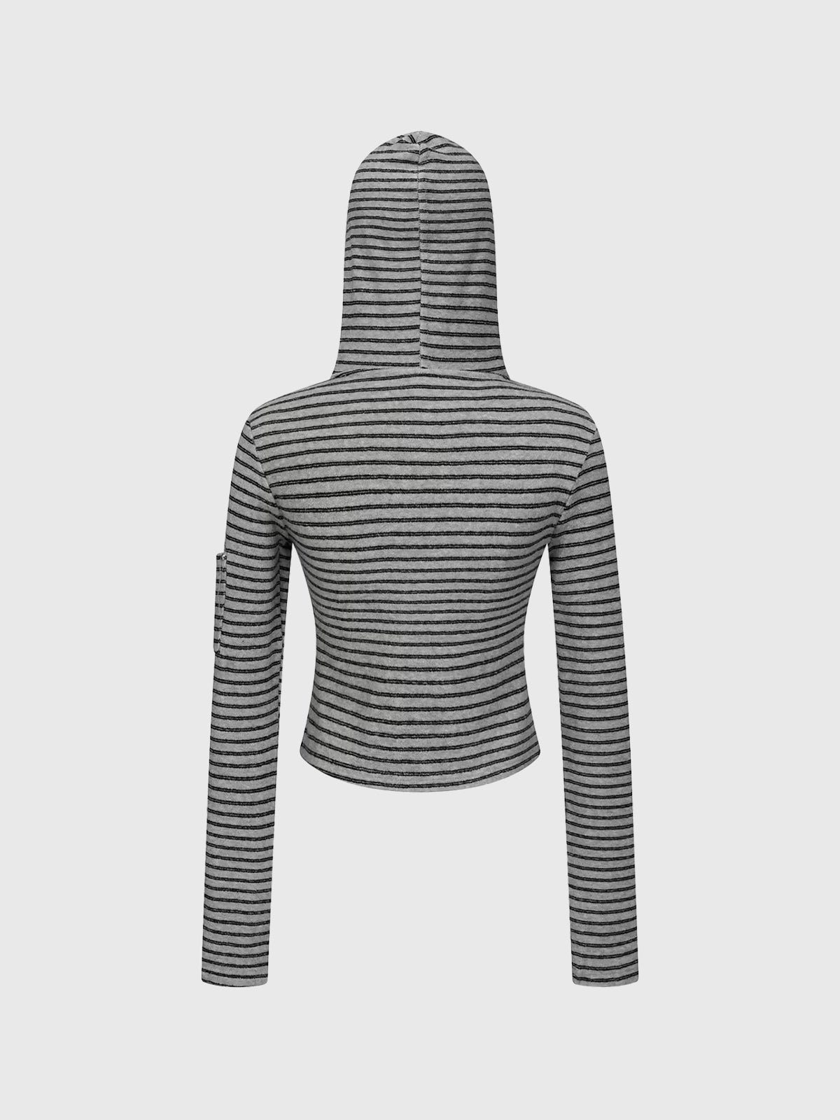 Brick Lane Skimming Striped Knit Hooded Top - Grey