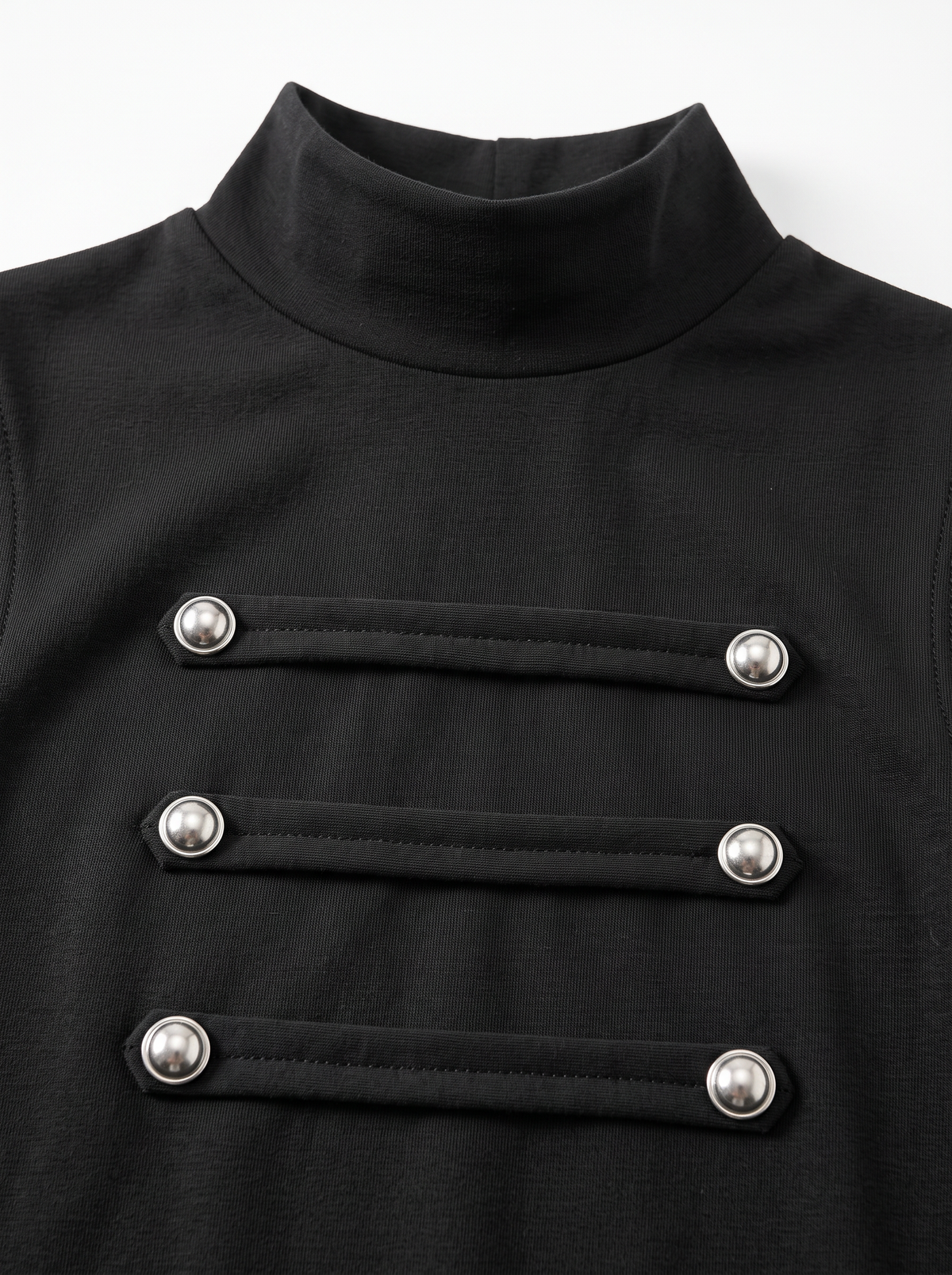 American Club Skimming High Neck Double-Breasted Top - Black