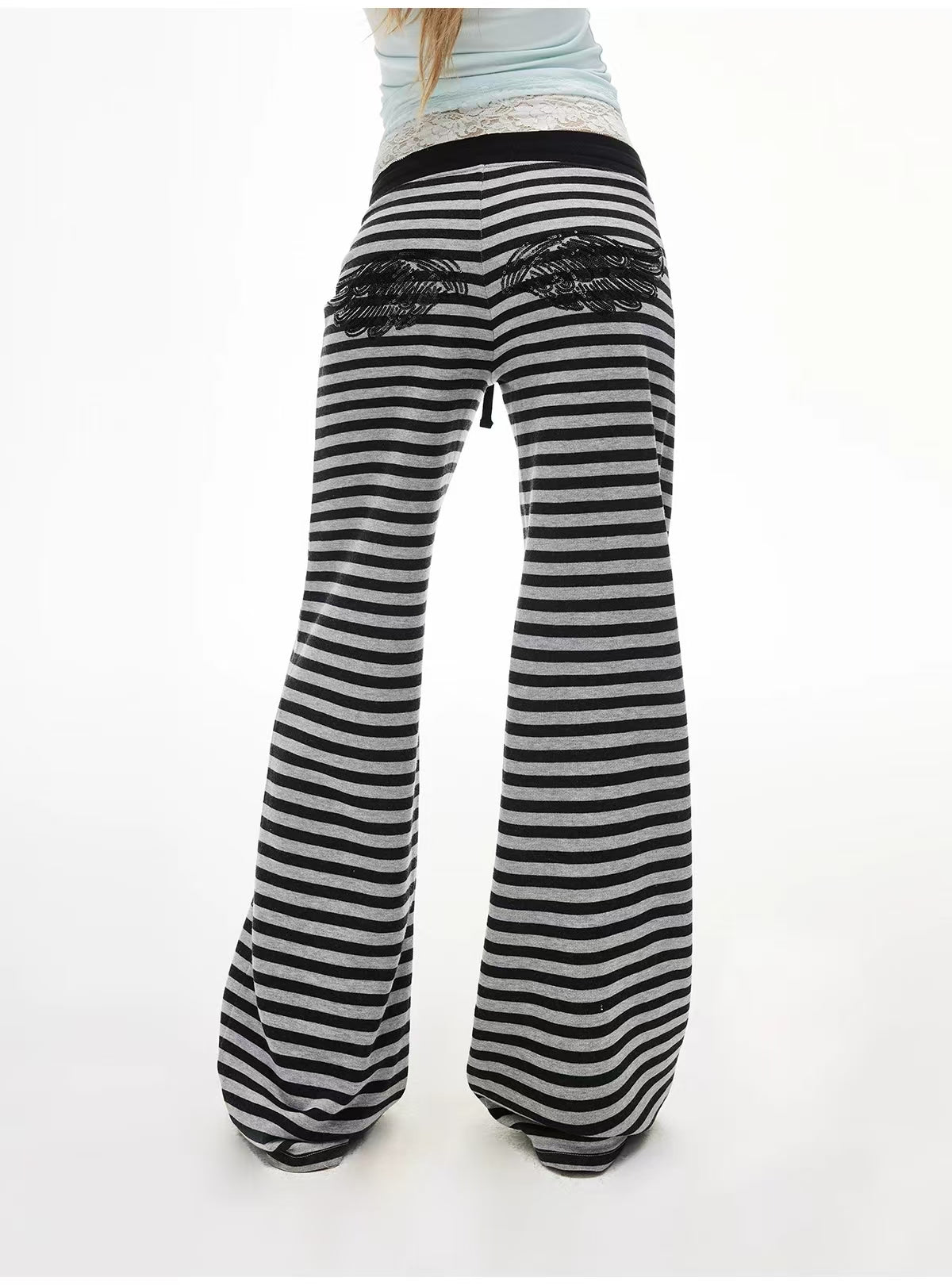 Brick Lane Wide-leg Striped Drawstring Knit Maxi Pants - Black