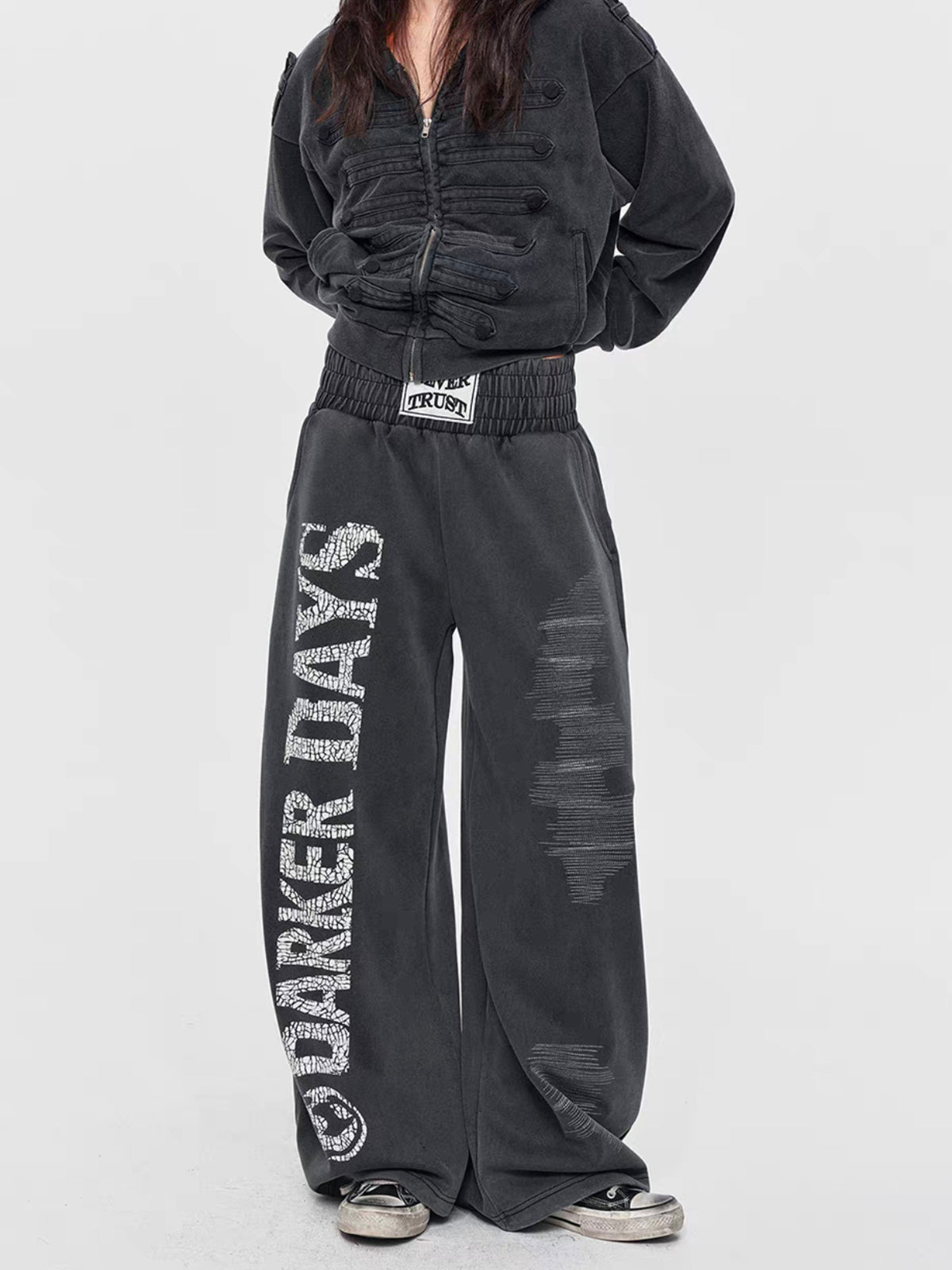 Co-ed Dorm Wide-leg Contrast Stitch Cargo Maxi Pants - Black
