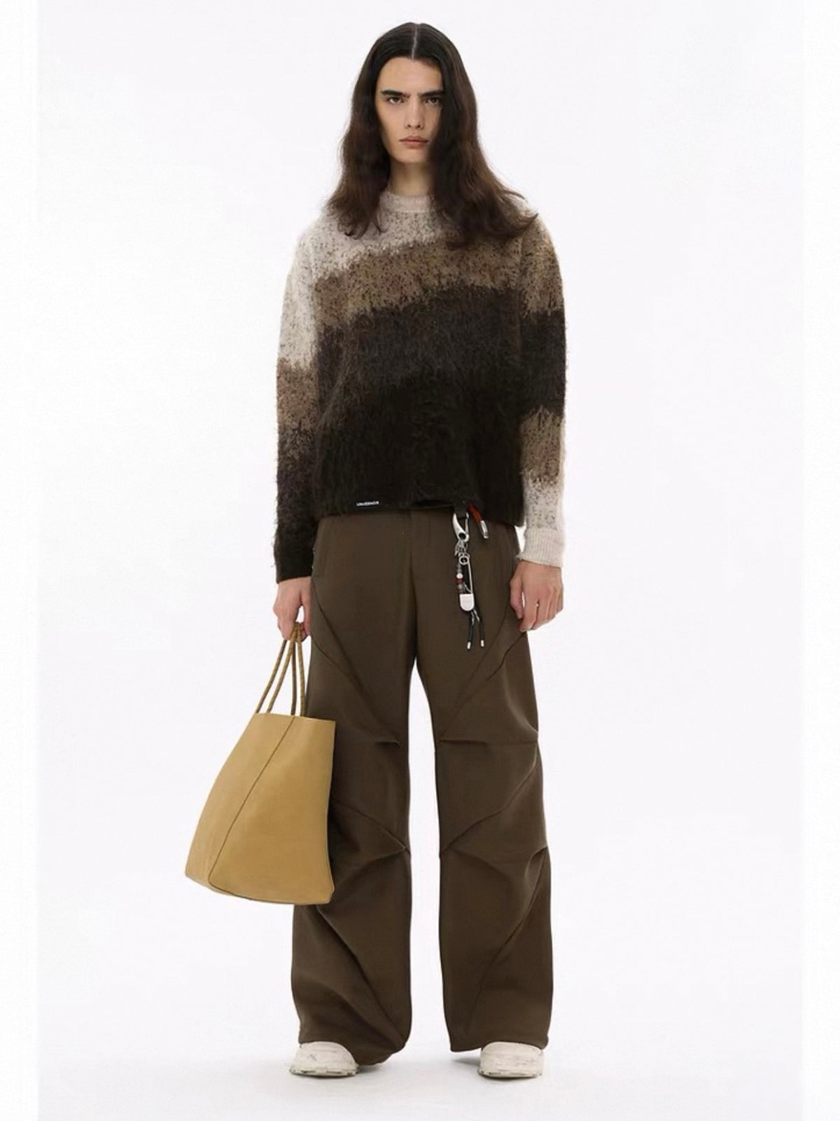 Co-ed Dorm Skimming Faux-Fur Collar Off-Shoulder Knit Top - Brown