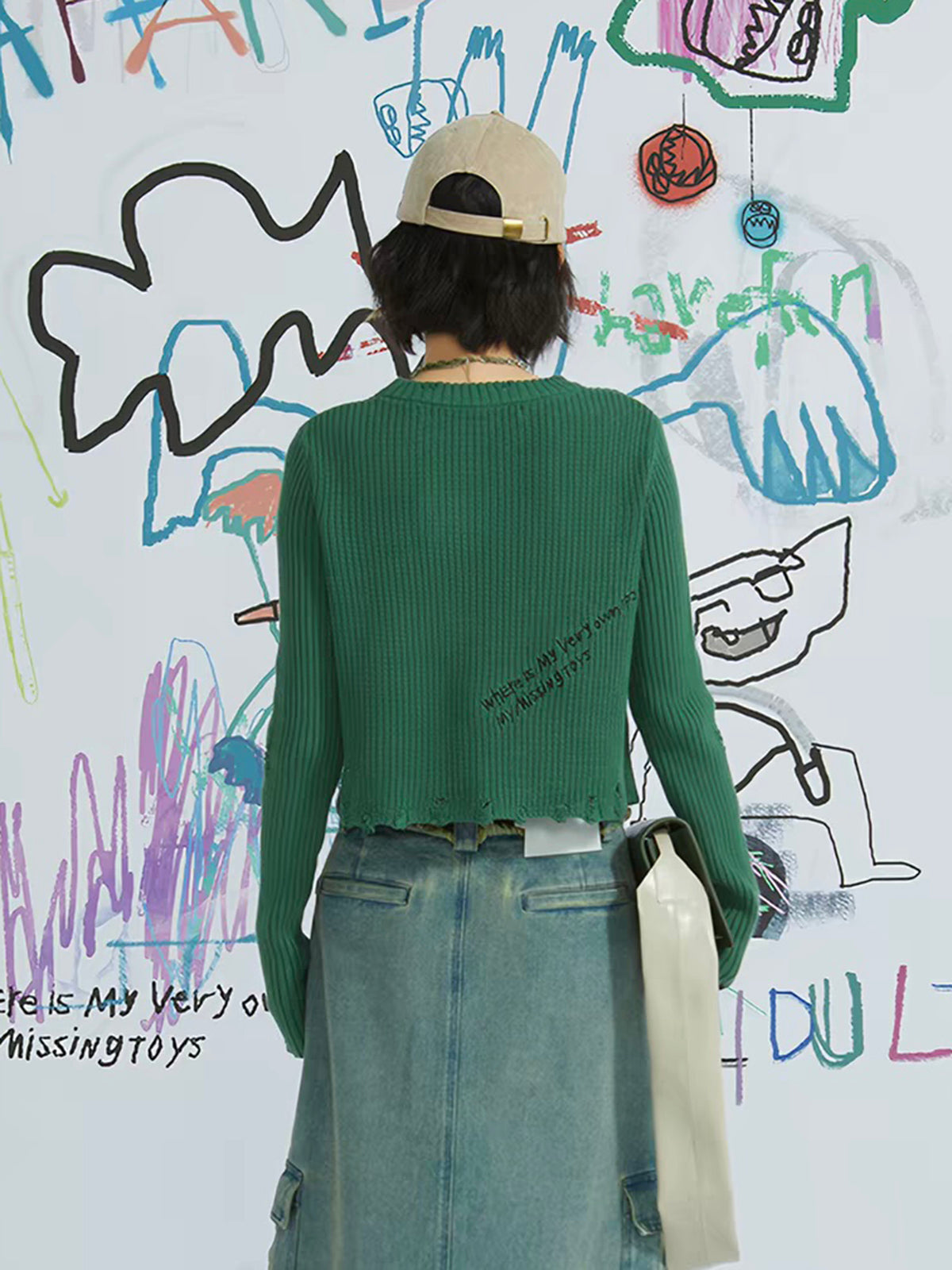Brick Lane Skimming Textured Cable Knit Top - Green