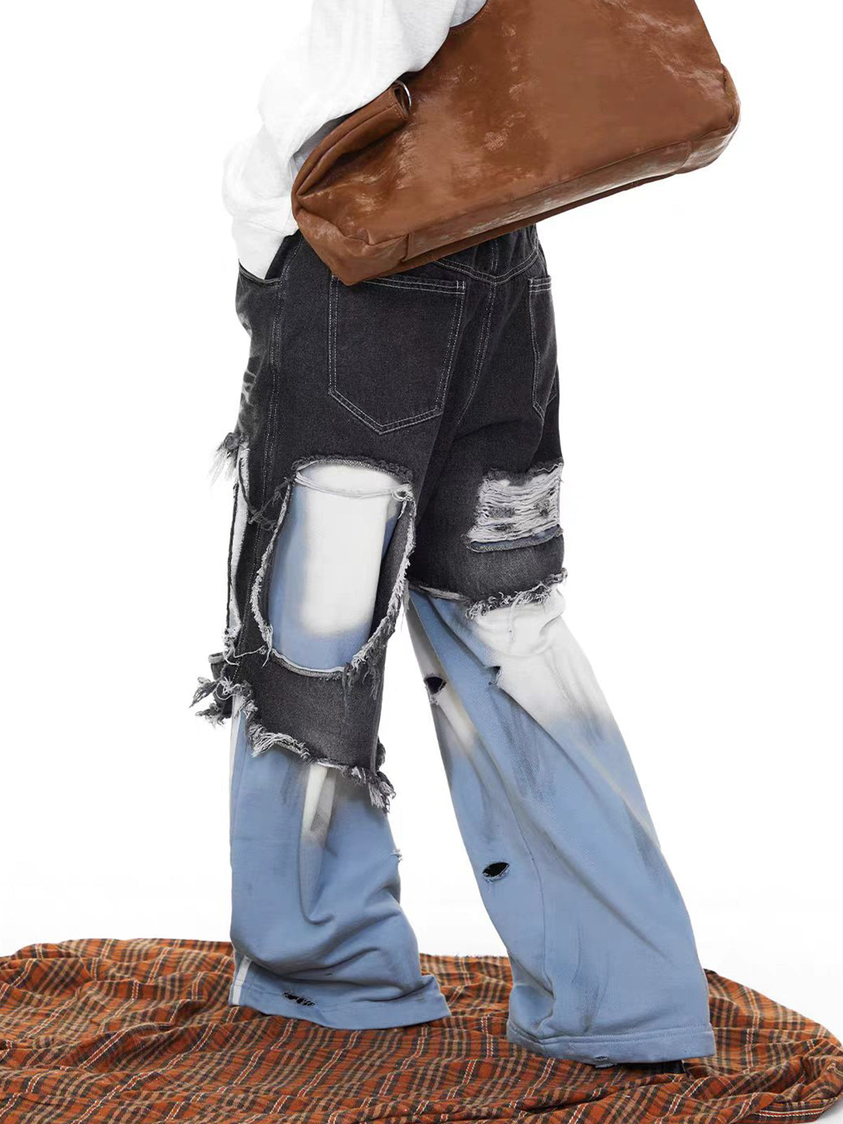 Brick Lane Wide-leg Layered Skirt Detail Distressed Denim Maxi Pants - Blue